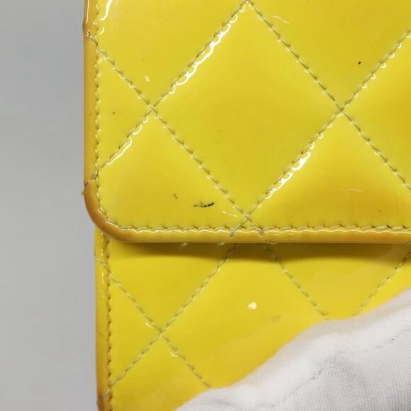 CHANEL Matelasse COCO Mark Long Wallet Patent leather Yellow CC Auth 142043 - Picture 11 of 16